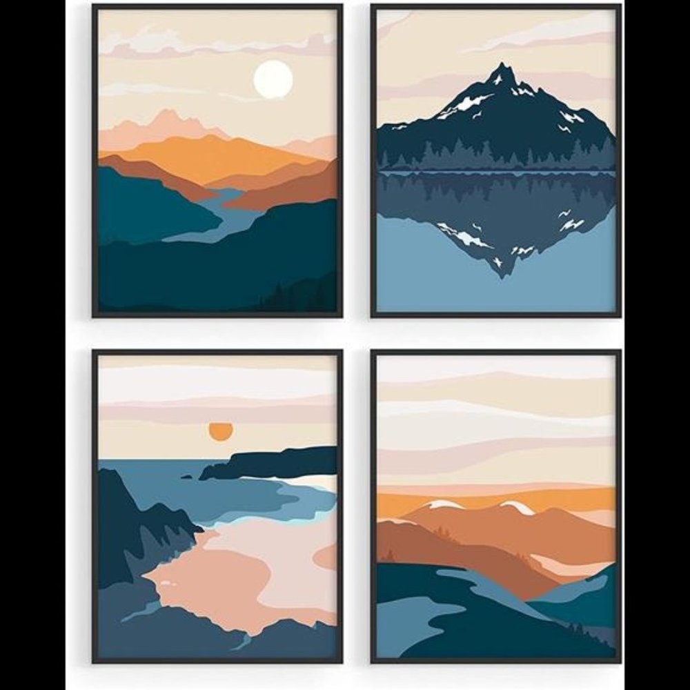 Nature Landscape Mountain Abstract Adventure Decor Wall Art Prints Set of 4
